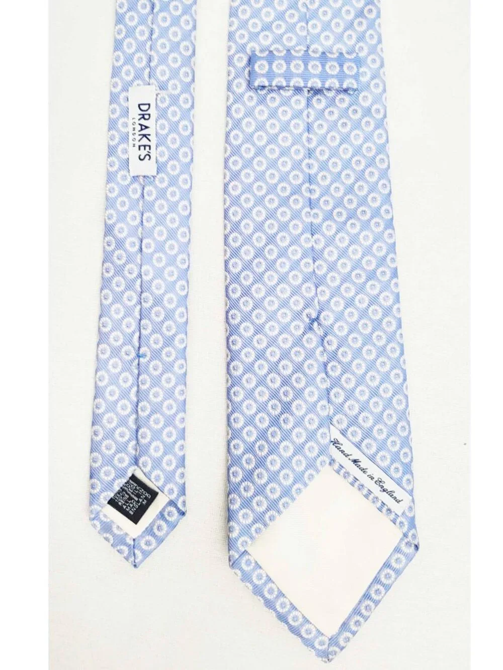 Drake's Drakes Men's Blue White Silk Brocade Circle Polka Dot Medallion Tie
